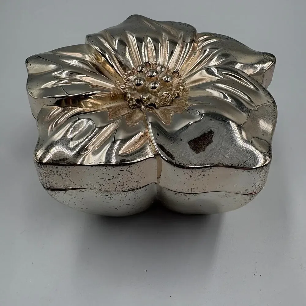 2006 For Your Ease Only Silver Toned Metal Flower Trinket Box